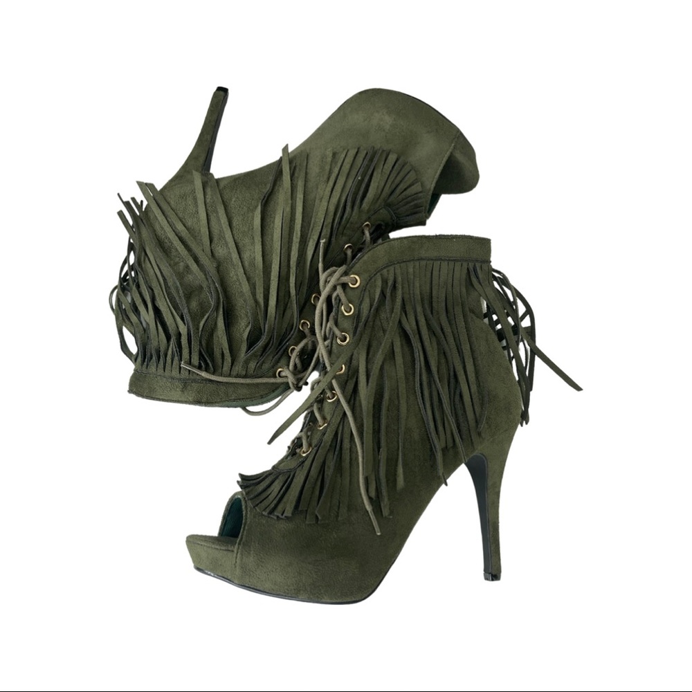 SOLD Ashely Stewart Suede Fringe Bootie Heels US 10W